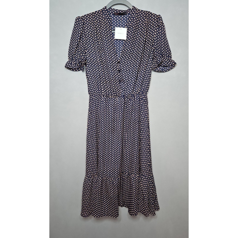 Fraiche By J Womens Blue Floral V Neck Midi Dress Size Medium NWT